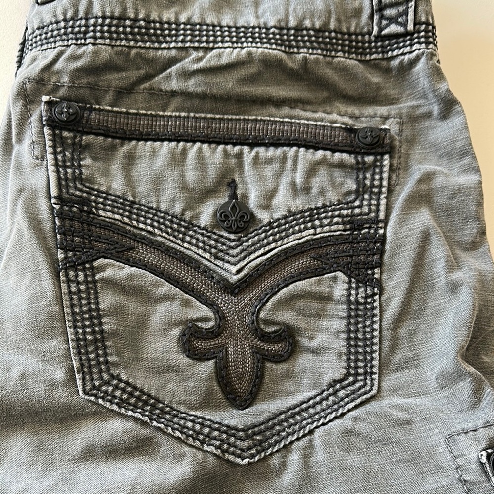 Rock Revival Gray Cargo Shorts with Decorative Stitching